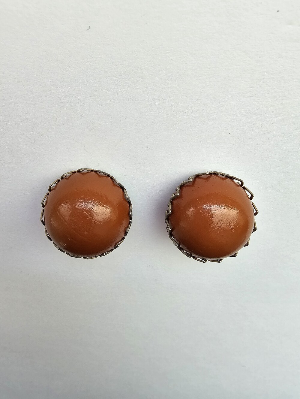 Vintage 1950s–1970s Large Dome Clip-On Earrings – Bold Orange-Brown Cabochons